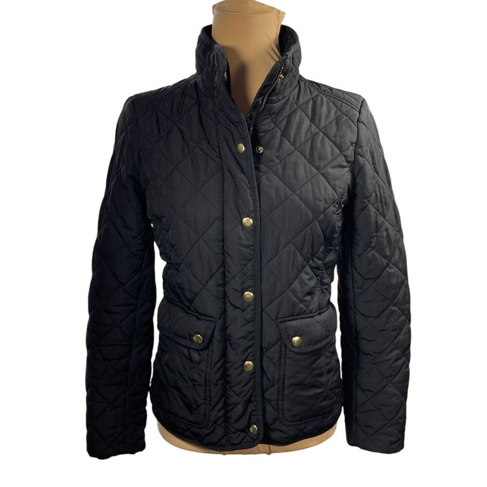J. Crew Factory Quilted Jacket Black Gold Mock Neck Size XS (READ)